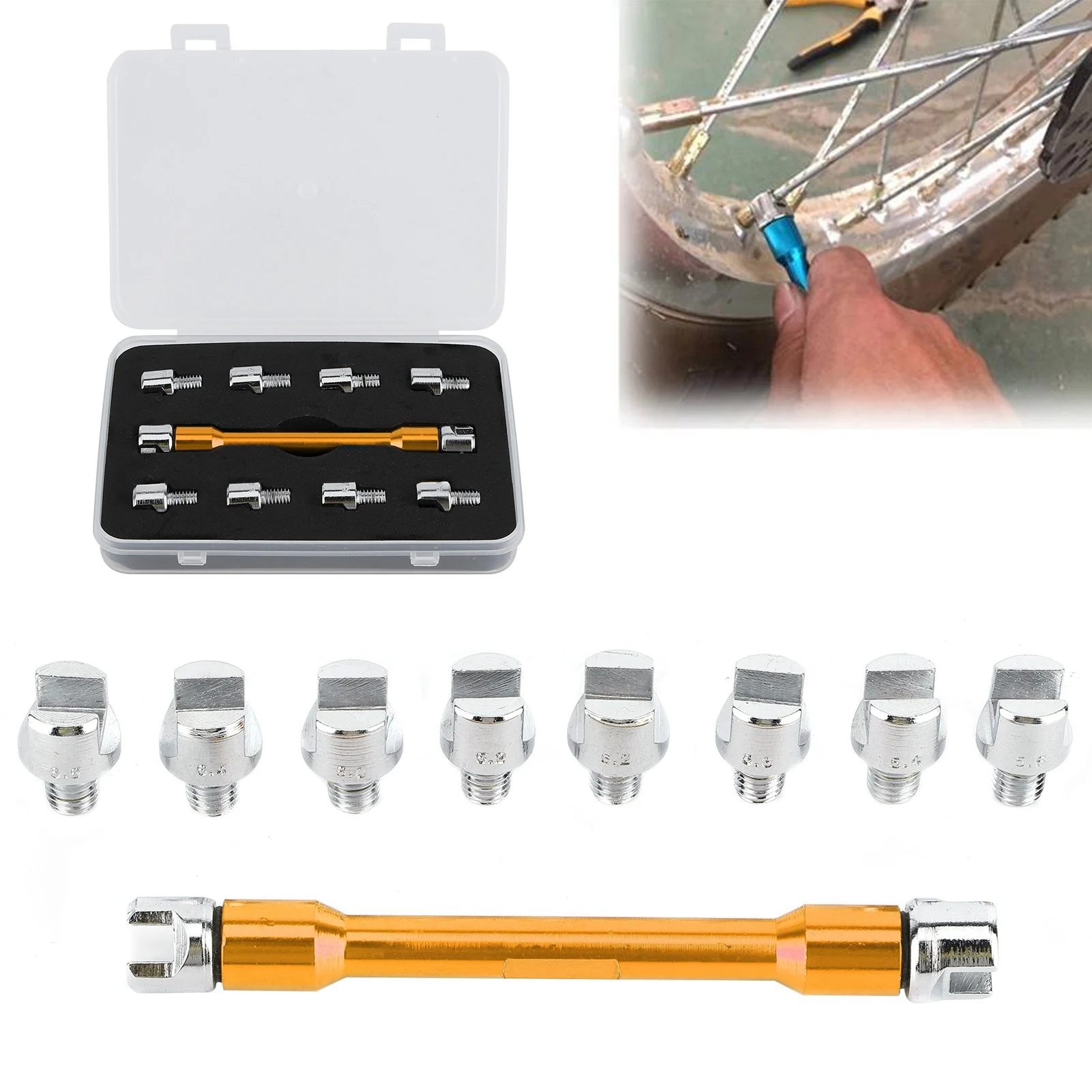 

Motorcycle Spoke Wrench CNC Spanner Set 5.0‑6.8 Length 93mm/3.7in for Most MotorbikeGold