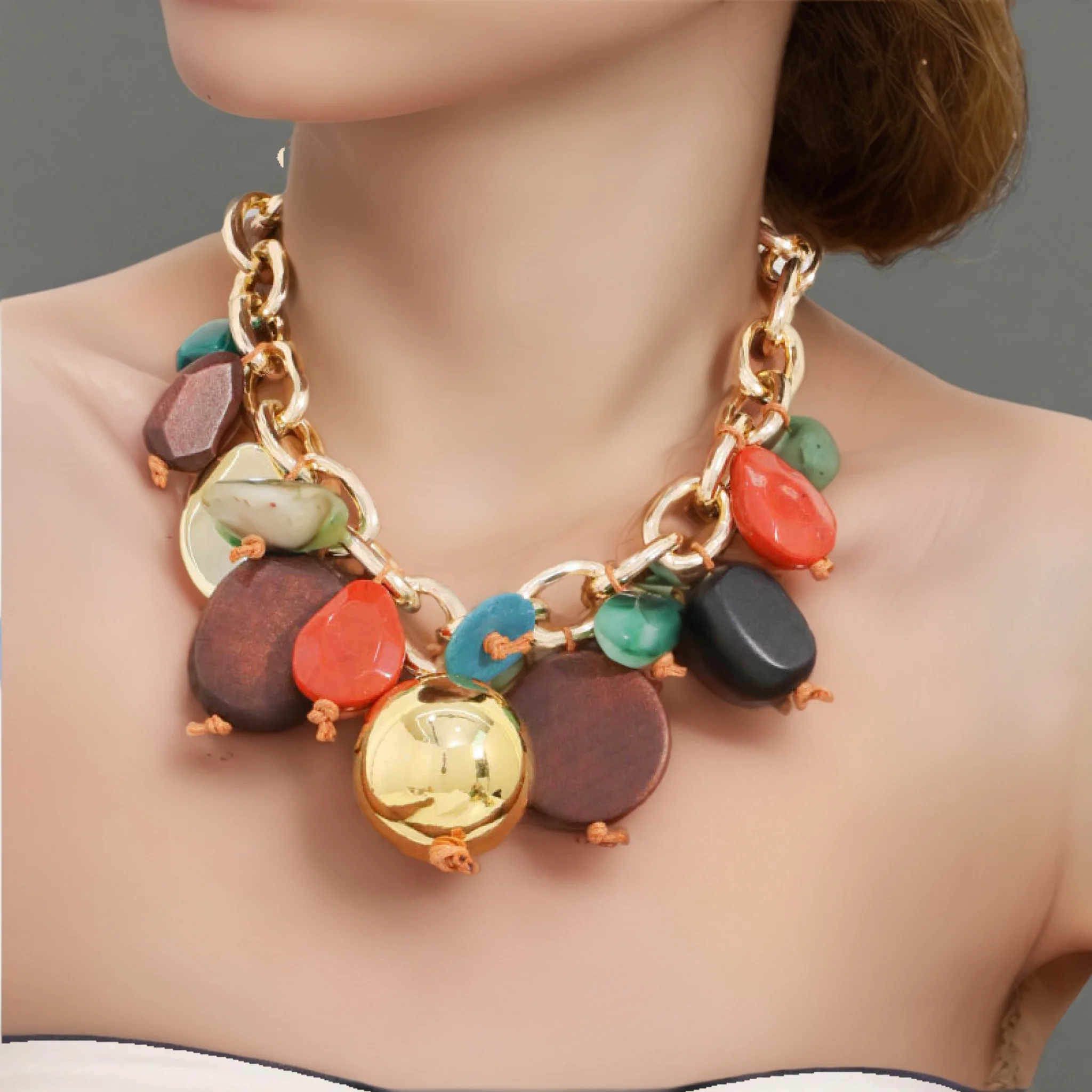 

Statement Boho Colorful Beads Necklace Handmade for Woman Girl Wedding Party Jewelry