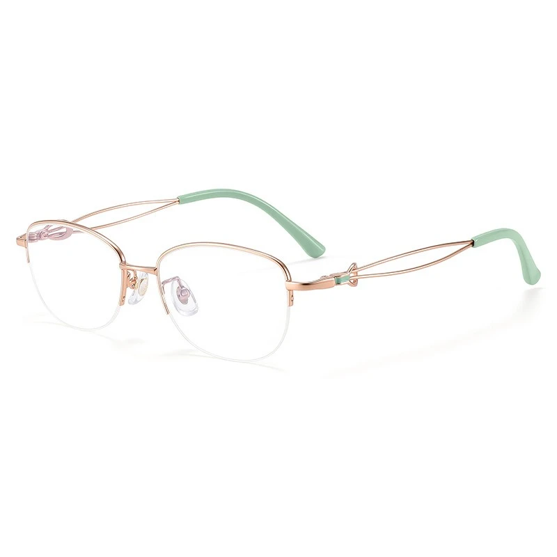 Ladies' half frame pure titanium eyeglass frame elegant oval glasses can be customized prescription myopia anti blue light
