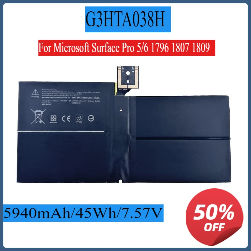 

5940 мАч G3HTA038H DYNM02 Аккумулятор для ноутбука Microsoft Surface Pro 6 1807 1809 для Microsoft Surface Pro5 1796 45WH/7.57V