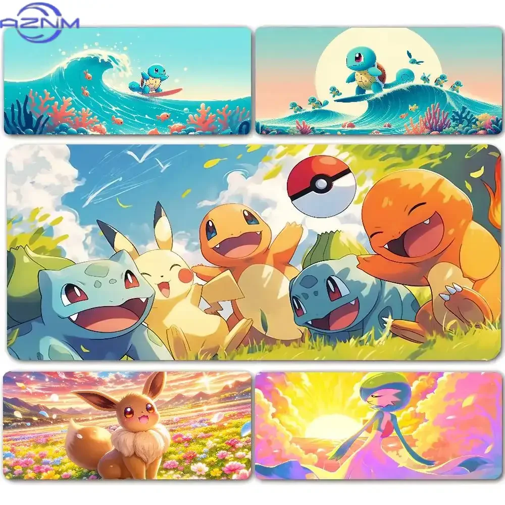 Rubber Mouse Pad Anime Cute Starter Monster Characters Pattern Anti-Slip Gaming Desk Mat Stitched Edge Desktop Protector for Gam