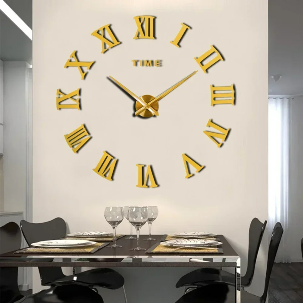 3D Acrylic Wall Clock DIY Oversized EVA Mirror Wall Clock Quartz Watch Still Life Clock Modern Home Decor Living Room Sticker