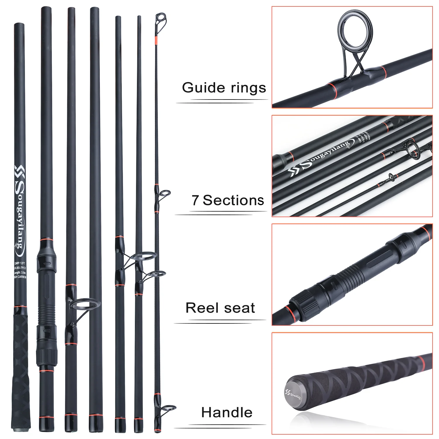 Sougayilang Carp Fishing Rods 3.0M/ 3.6M High Carbon Fibe Feeder Fishing Rod Max Drag 15Kg Travel Fishing in The Pond and River