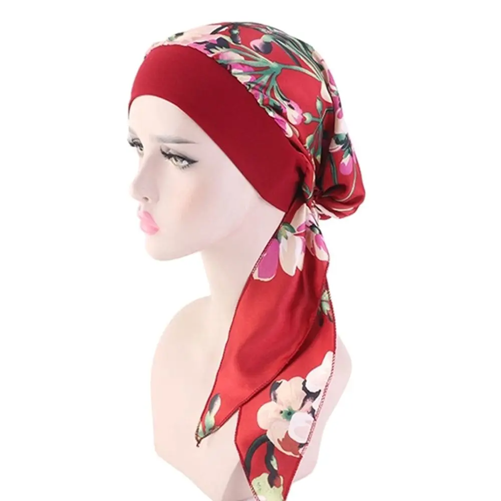 Adjustable Pre-Tied Headwear Printed Muslim Turban Chemo Pirate Cap Cancer Head Scarf Hair Loss Hat