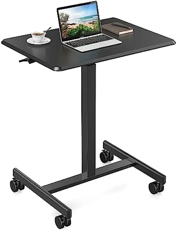 

Black Small Standing Portable Rolling Laptop Sit Mobile Desk with Lockable Wheel