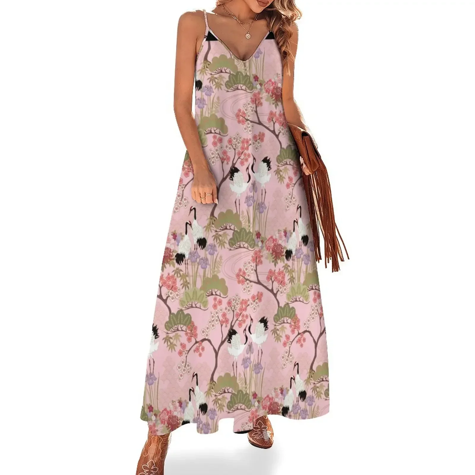 Japanese Garden in Pink Sleeveless Dress Party dresses for women summer dress korean women Dress