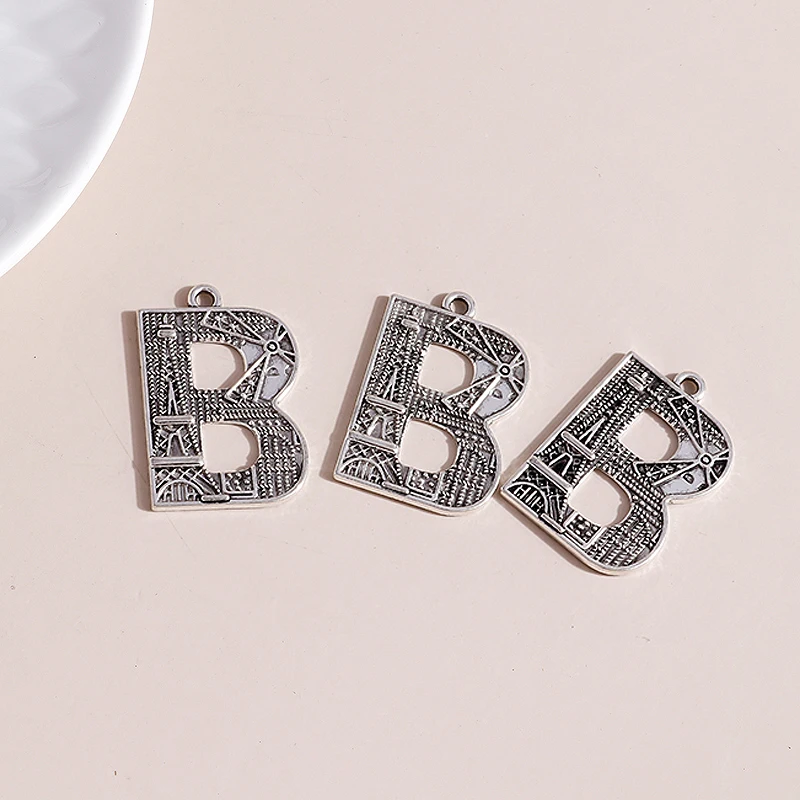 Leslie 10 Stück/Set Legierung Metall Eiffelturm Buchstabe B Anhänger für Armband Halskette Urlaubsgeschenke DIY Handgemachter Schmuck Zubehör – Detail 3