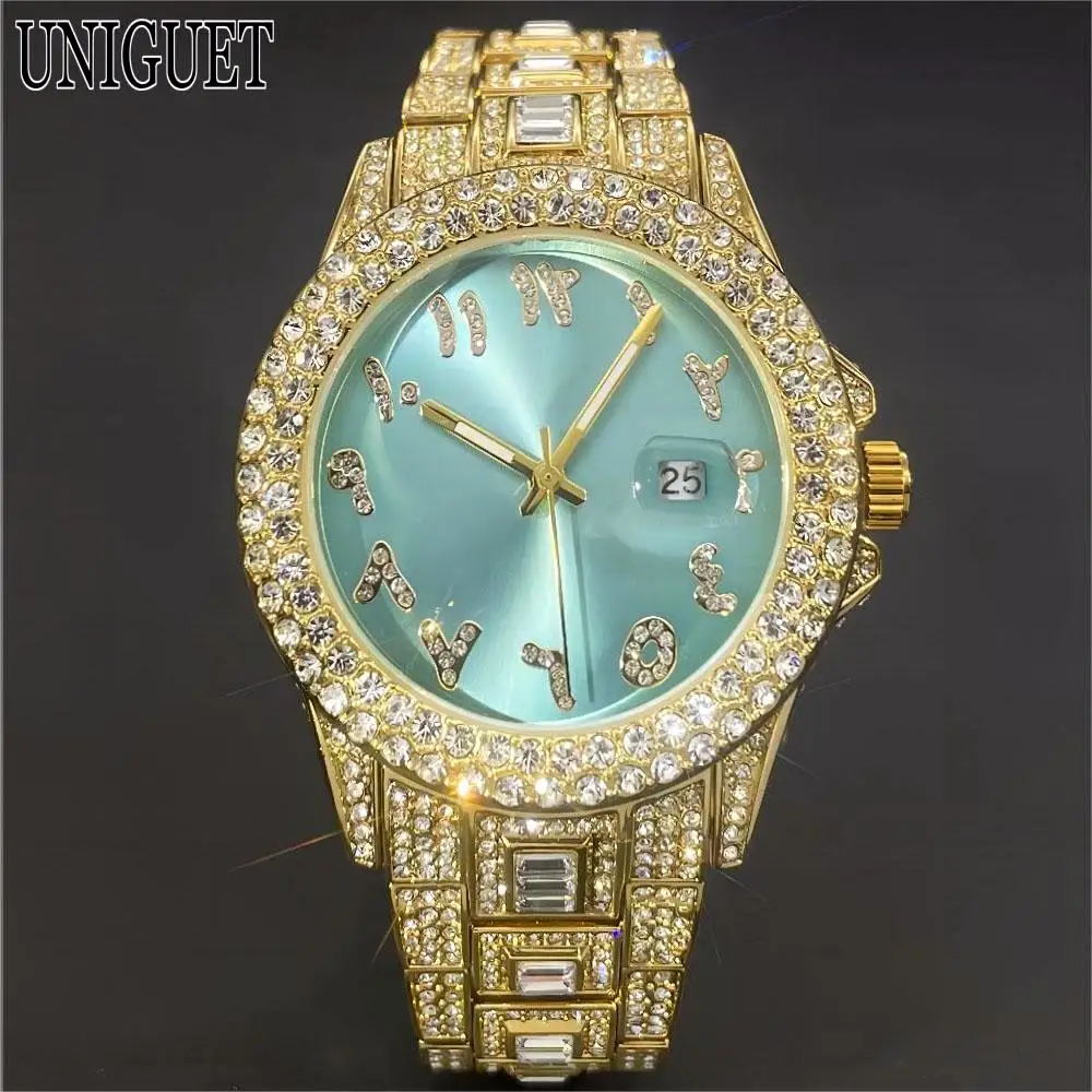 Fashion Iced Watch For Mens Luxury Automatic Date Stainless Steel Wristwatch Hip Hop Diamond Jewelry Quartz Watches Male Reloj