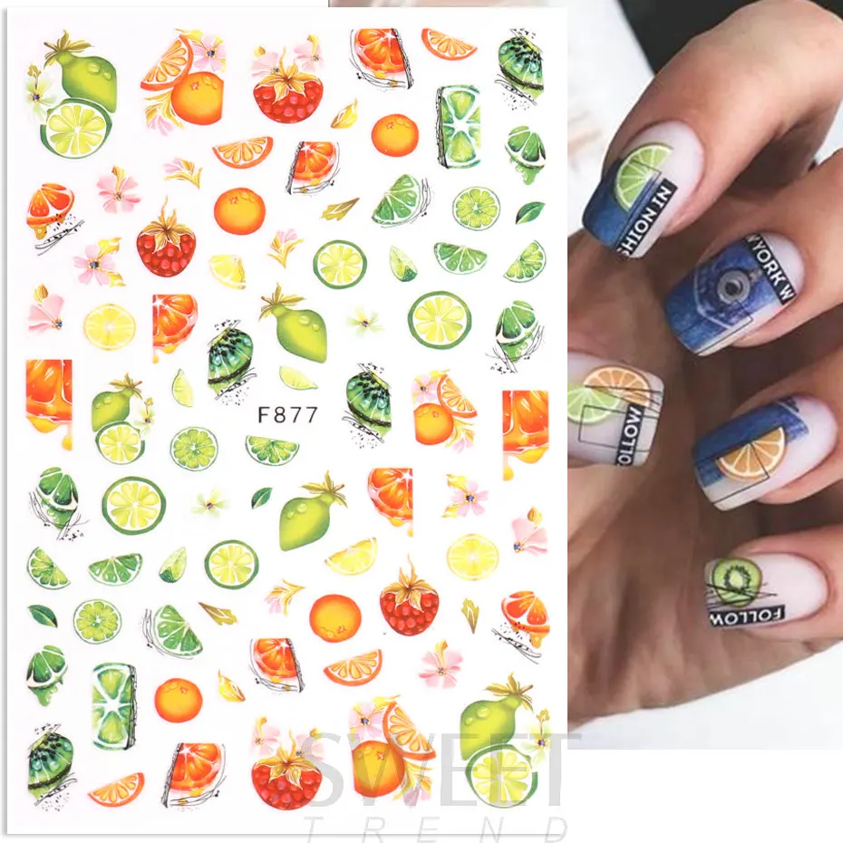 3D Pawpaw Fruit Nail Stickers Lemon Cherry Watermelon Summer Fruit Series Manicure Gel Polish Tattoo Sliders Nail Decoration BEF