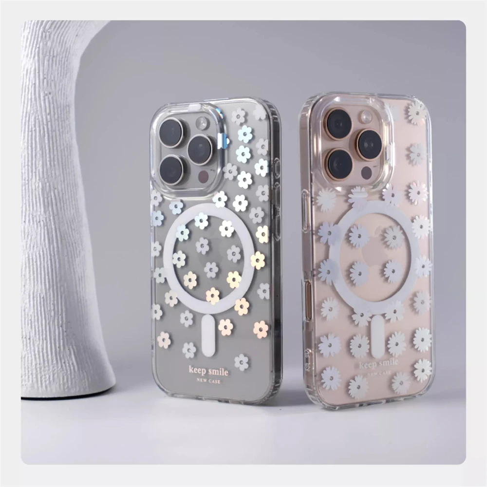 Laser Aurora Blumenmuster Transparente Handyhülle für iPhone 18 17 16 Pro Max 15 14 mit MagSafe Kabelloser Ladefunktion Klare Abdeckung – Detail 2