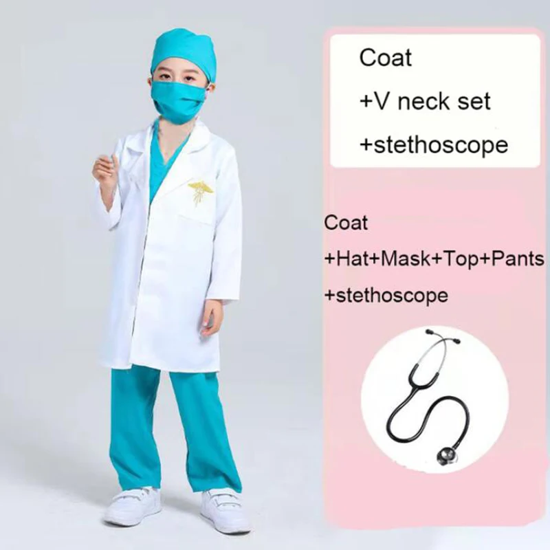 Children Surgical Uniform Kids Doctor Nurse Work Shirt Pants Coat Suit Boys Girls Cosplay Halloween Costumes Party Birthday Gift