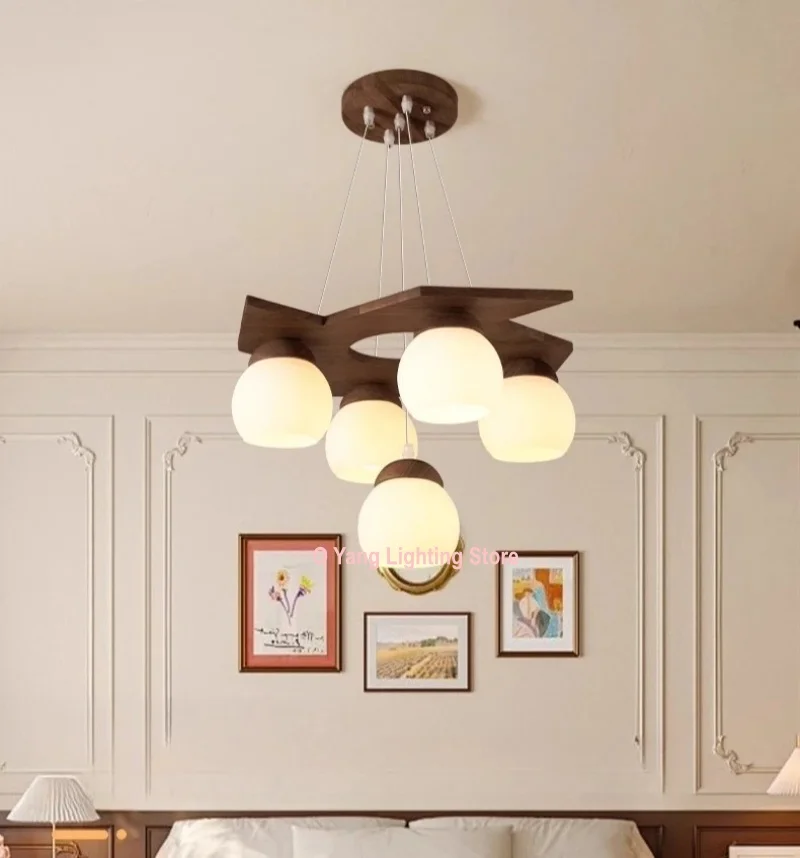 Designer Independent Island Platform Wabi Sabi Style Wood Grain Modern Minimalist Solid Wood Pendant Light Including Light Bulb