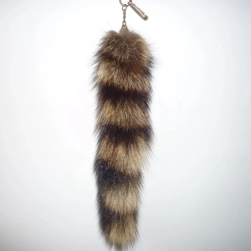 Plush-Fox Tail Keychain Furry Racoon Tail Keyring Keychain 30cm Animal Tail Key-Pendant Pompoms Keyring Holder Bag-Decor