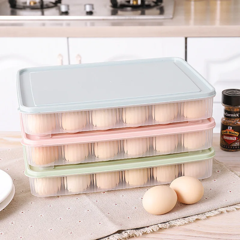 24 Grids Plastic Egg Storage Box Portable Food Storage Container Refrigerator Egg Tray Holder Container with Lid Kitchen Gadget