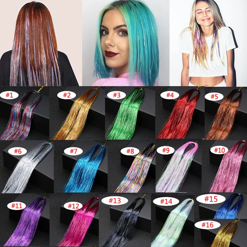 

5 шт., синтетические блестящие нитки, блестящая мишура для волос, комплект, блестящие наращивания струн, аксессуары в стиле хиппи, женский головной убор, плетение волос