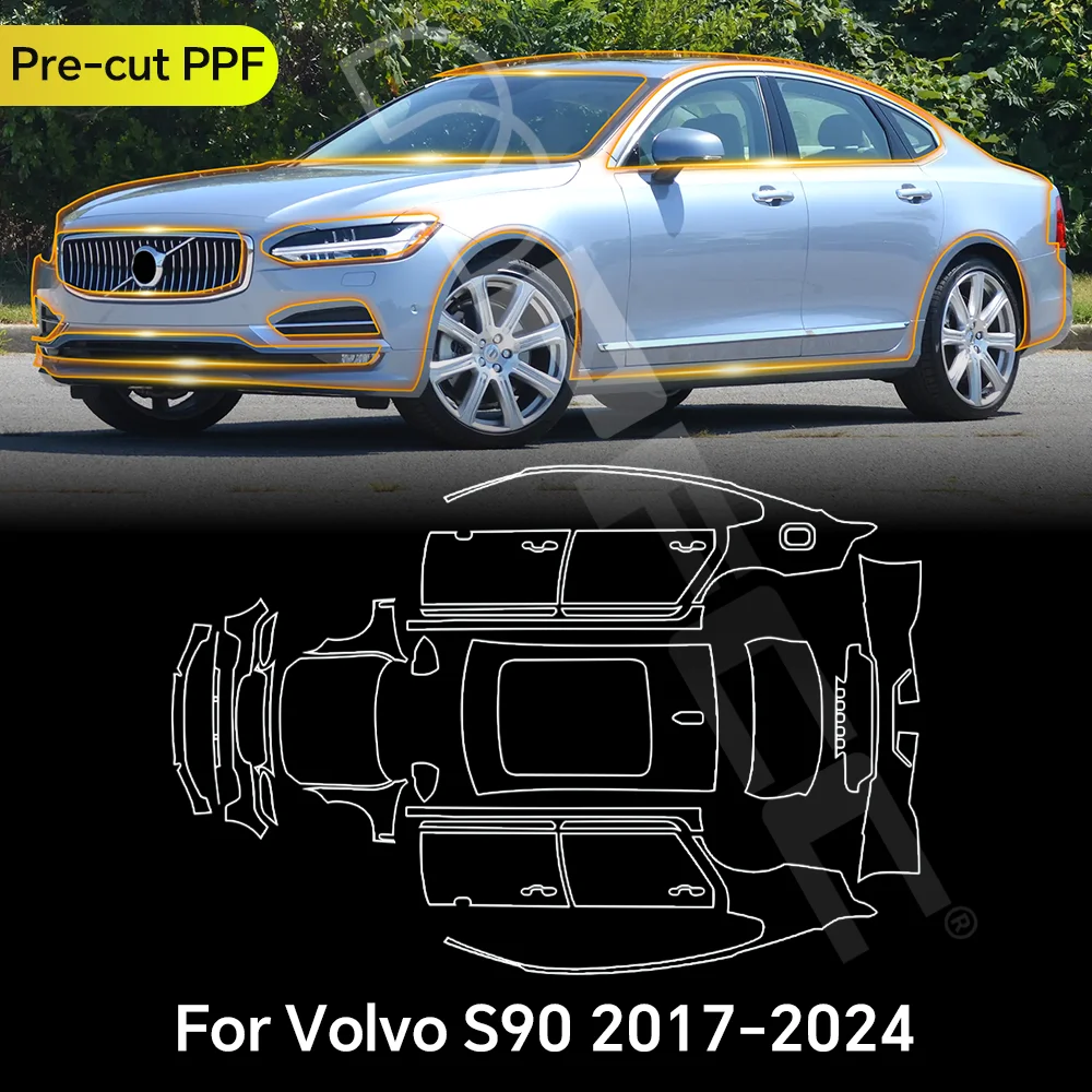 

For Volvo S90 2017-2024 TPU Paint Protection Film Clear Bra Car Body Pre-cut PPF Anti-scratch Resistant Repairable Invisible Kit