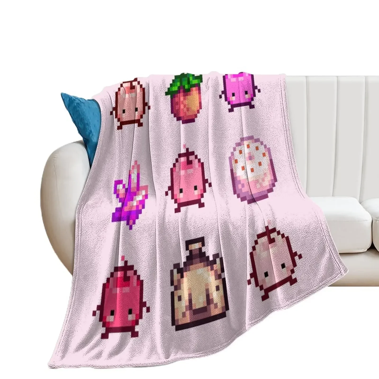 

Stardew Valley Pink Junimo Set Throw Blanket Soft Beds Beautifuls Hair Heavy Blankets