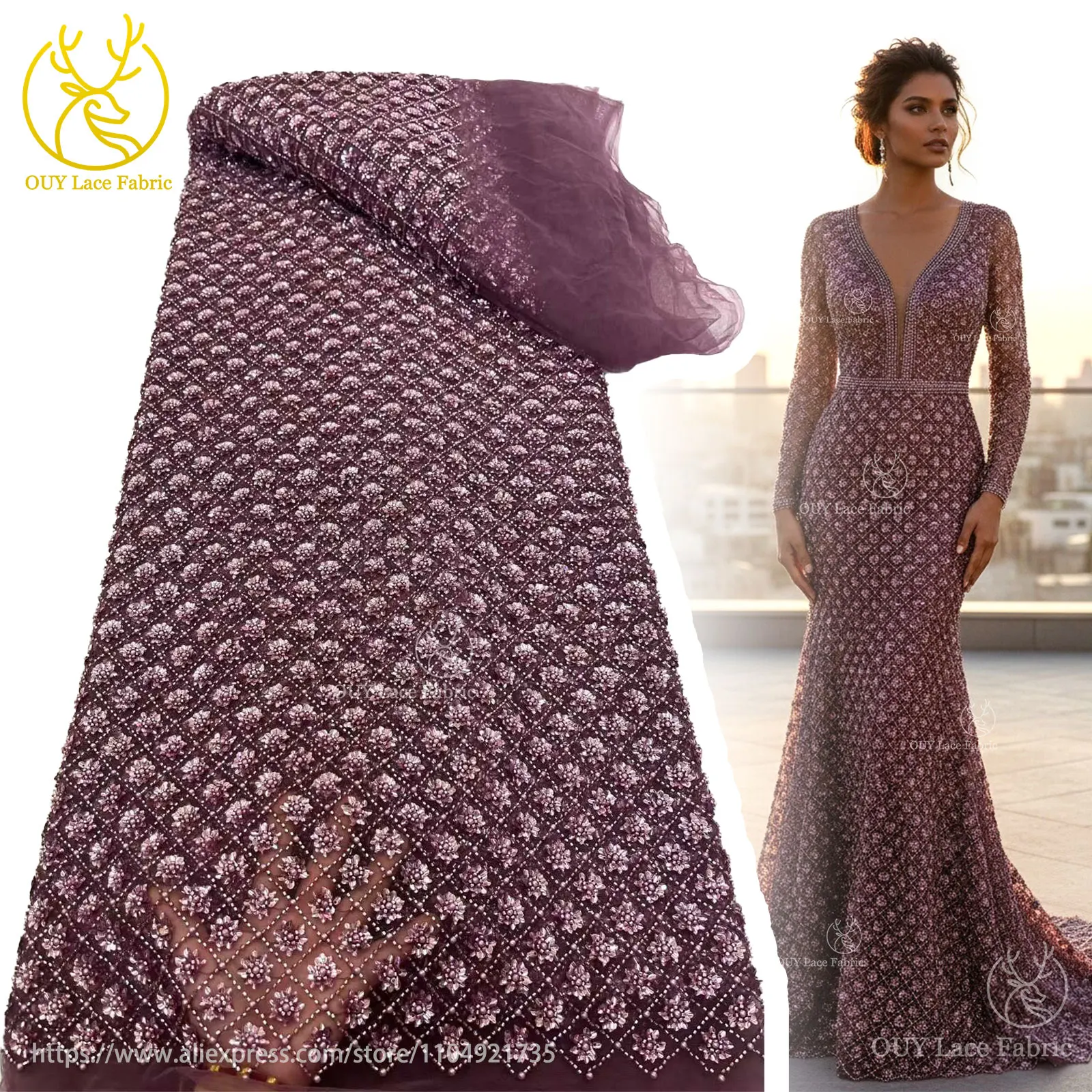 Белое свадебное платье, элегантное французское платье с вышивкой блестками, тюлевая кружевная ткань, африканская нигерийская кружевная ткань для жениха, расшитая бисером