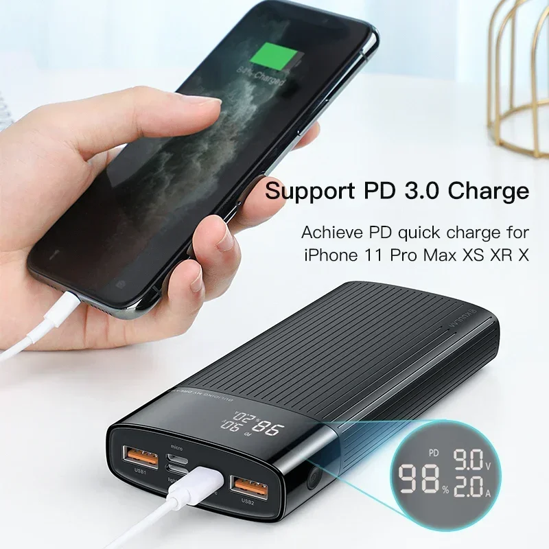 KUULAA OEM Novo Display Digital de Viagem Portátil 20000mAh Power Bank USB Carregamento Rápido Banco de Potência Portátil de Alta Capacidade