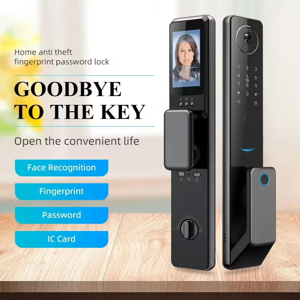 Keyless Smart Door Lock Fingerprint Tuya Wifi Bluetooth 3D Face Recognition Smart Door Lock With Camera