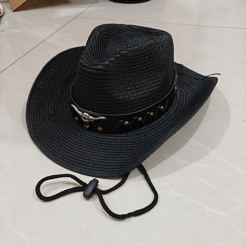 Słomiany kowbojski kapelusz damski moda słomkowy Cattleman zagnieć zachodnie kowbojskie kapelusze kształtujący kapelusz przeciwsłoneczny z szerokim rondem dla kobiet i mężczyzn — zdjęcie 3