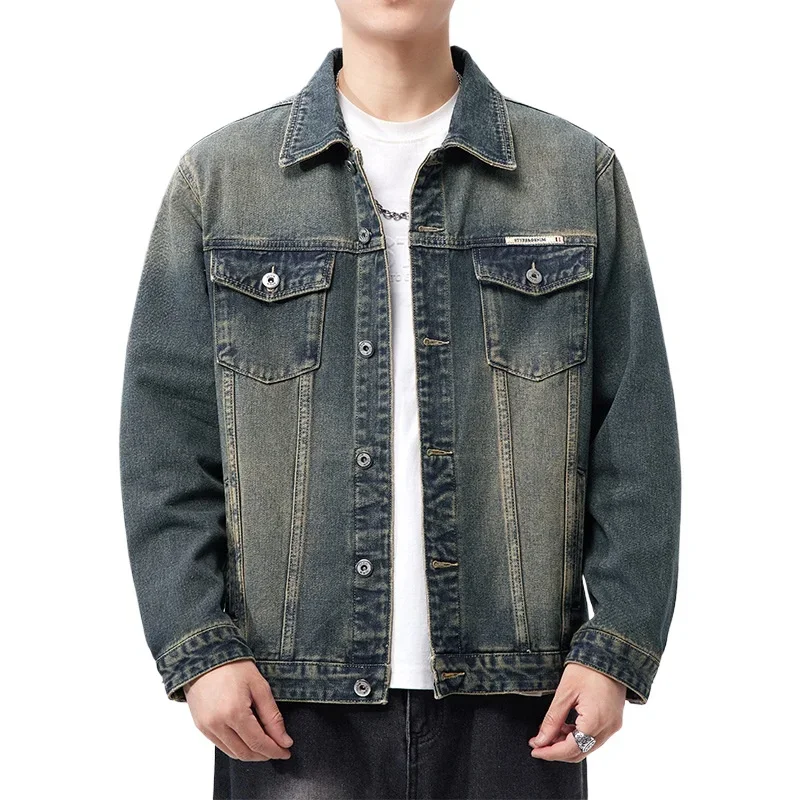 Men's New Autumn Cargo Denim Coat Retro Baggy Lapel Casual Three-dimensional Sticker Bag Denim Coat