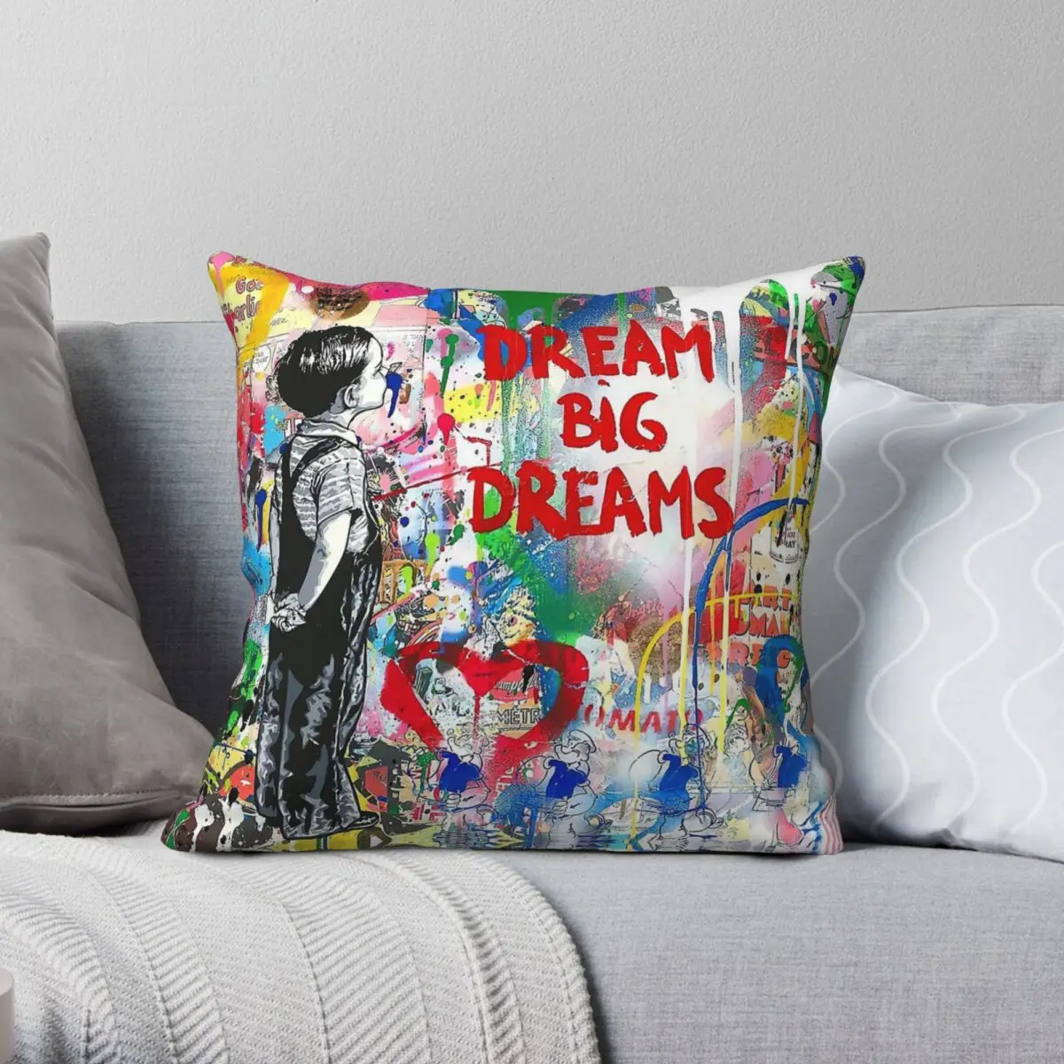 Квадратная наволочка Banksy Dream Big Dreams из полиэстера и льна Квадратная наволочка Banksy Dream Big Dreams из полиэстера и льна