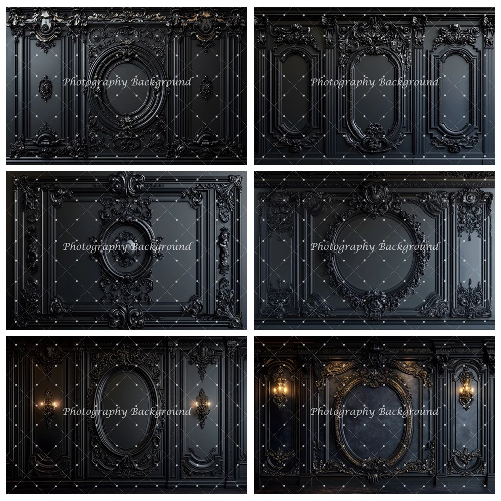 

Black Wall Background Classic Empty Room Modern Elegant Church Interior Wedding Decor Baby Adults Portrait Photography Backdrop