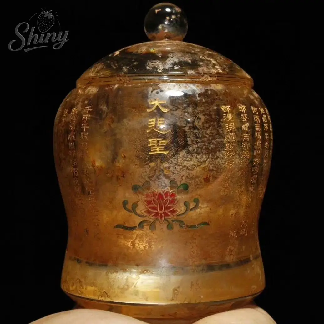 

Antique Crystal Carving Buddhist Scriptures Holy Water Jar Buddhist Tools and Supplies Buddhist Hall Temple Household Sacrifice