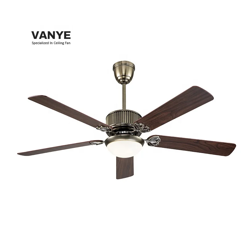 Modern Retro Vintage LED Ceiling Fan Light 52 Inch 5 Plywood 110V Copper Motor Remote Control Wood Living Room Bedroom 220V