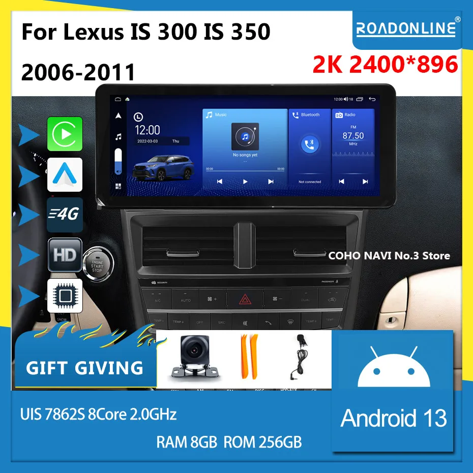 

For Lexus IS IS300 IS350 2006-201 12.3inch 2K 2400x896 8 Core 8+256G Gps WiFi 4G Radio Android Car Multimedia Player Cooling