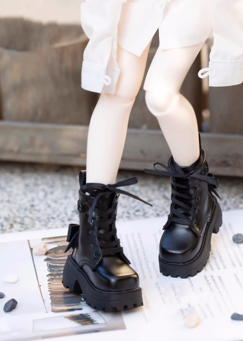 

bjd Doll shoes fit into 1/4 size MSD black platform lace-up square toe boot doll accessories