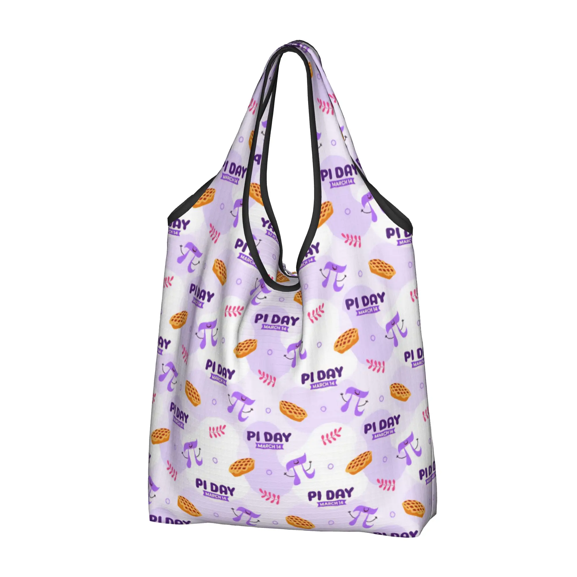 Math pi Day Seamless pattern Groceries Shopping Bag Kawaii Shopper Tote Shoulder Bags Large Capacity Portable  Handbag