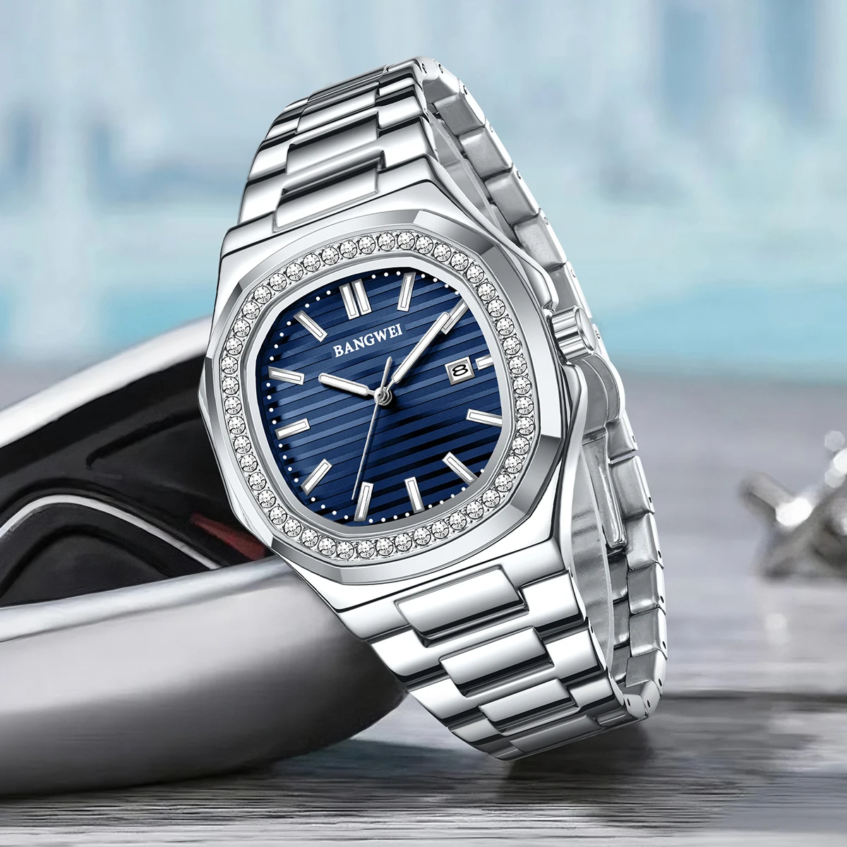 

BANGWEI Fashion Watch Casual Clock Business Men Quartz Watch Calenda Luminous with diamonds Wristwatch Montre Homme Reloj Hombre