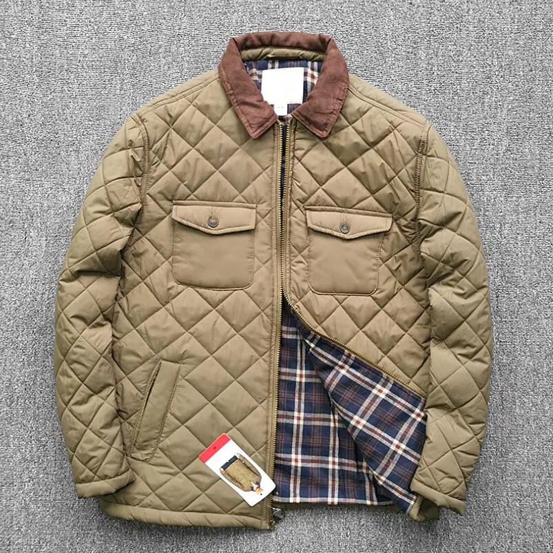 

Cotton Jacket Waterproof Pocket Cotton Coat Men's 2023 Winter Checked Jacket Retro Casual Coat Workwear Retro Warm Clothes w555