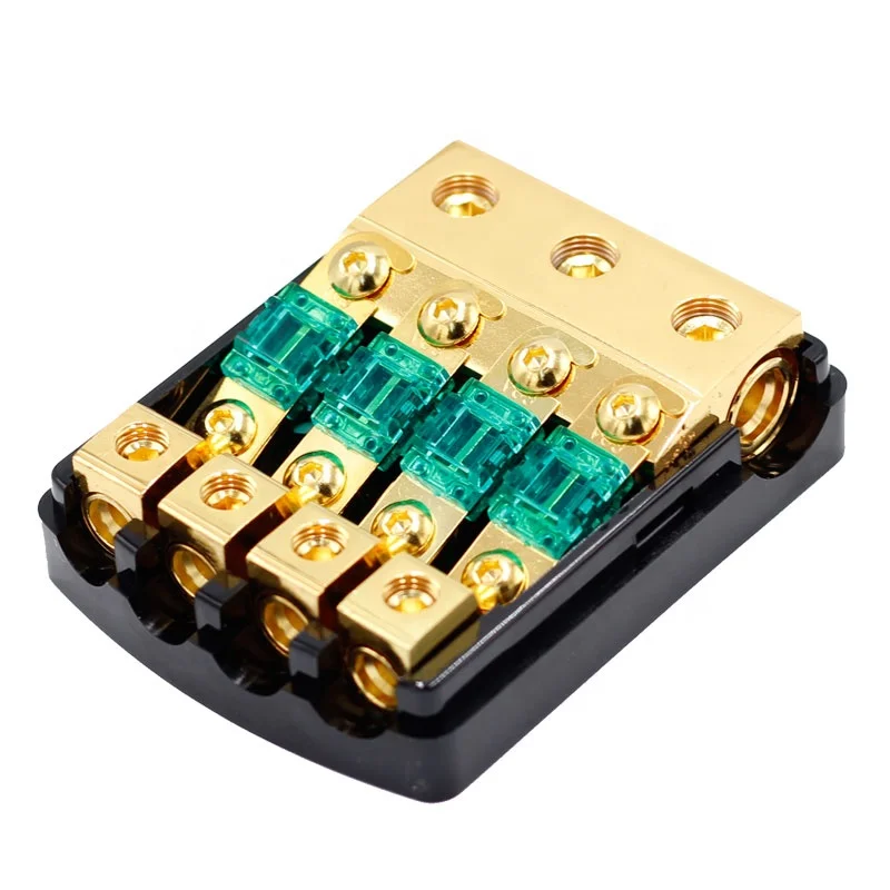 AUDIO Copper 0/4 Gauge to 4/8 Gauge 60 Amp Mini ANL 3 Way Fuse Holder Distribution Block