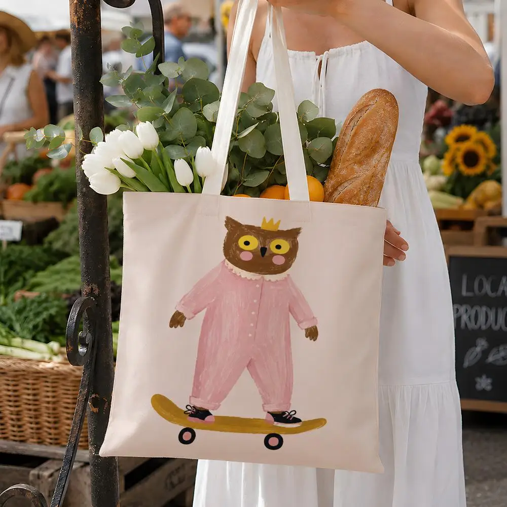 Art Animals Prints Nordic Storage Bags Fashion Cotton 12/16oz Canvas Tote Bag Eco Friendly Reusable Large Capacity Shopping Bag
