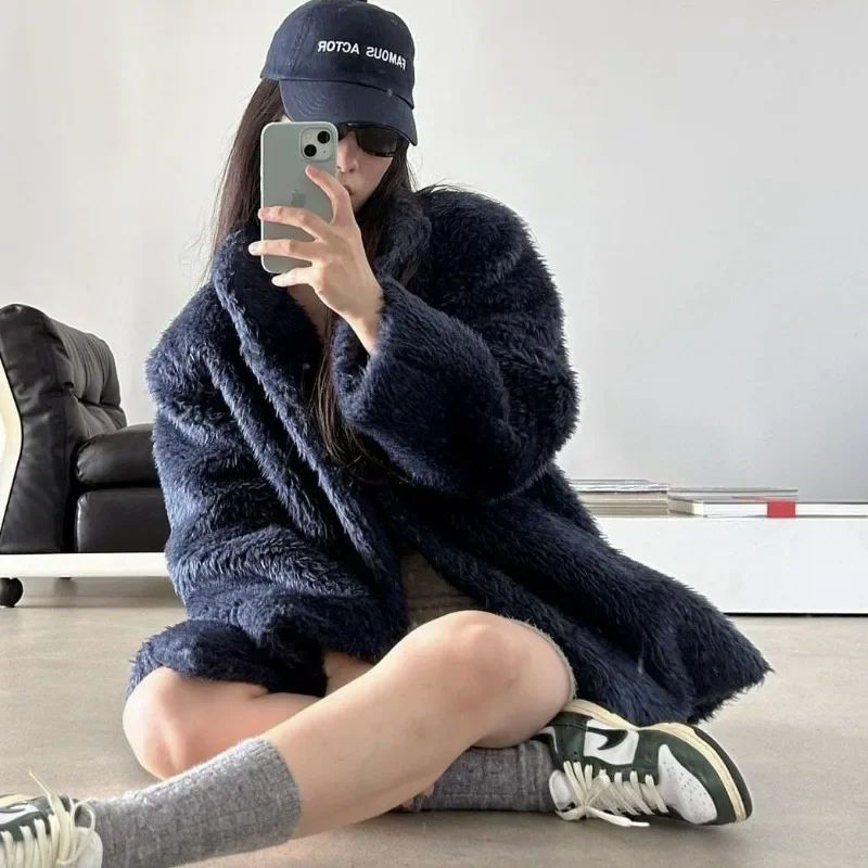 2023 Autumn and Winter New South Korean Warm Plush Medium Long Eco Friendly Fabric Casual Fashion Comfortable Loose Fur Coat