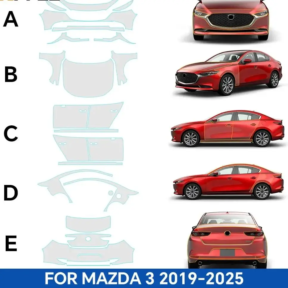 9Mil TPU Scratch-resistant Car Paint Protection Film For Mazda 3 2019-2025 Car Body Transparent Bra Per-cut PPF Kit