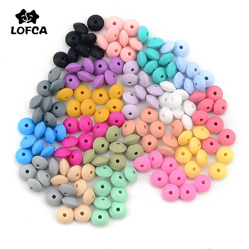 LOFCA 100pcs/lot Silicone Lentil Beads 12mm BPA Free Food Grade DIY Charms Necklace Bracelets Keychain Jewelry accessories