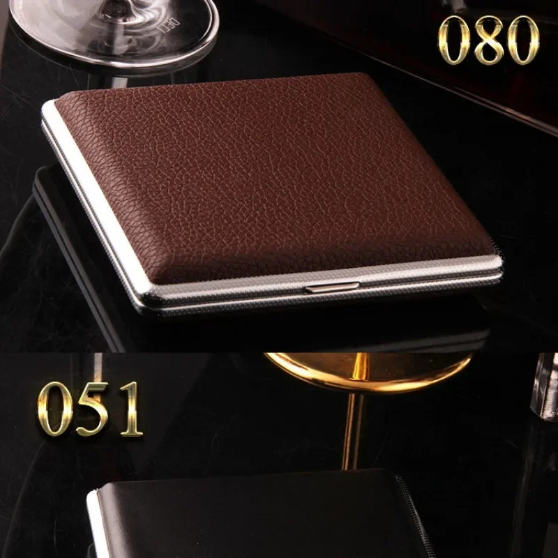 

20 Sticks Gift for Men's Leather Cigarette Box Cigar Case Metal Leather Smoking Accessories Cigarette Lady Storage Cover Hold