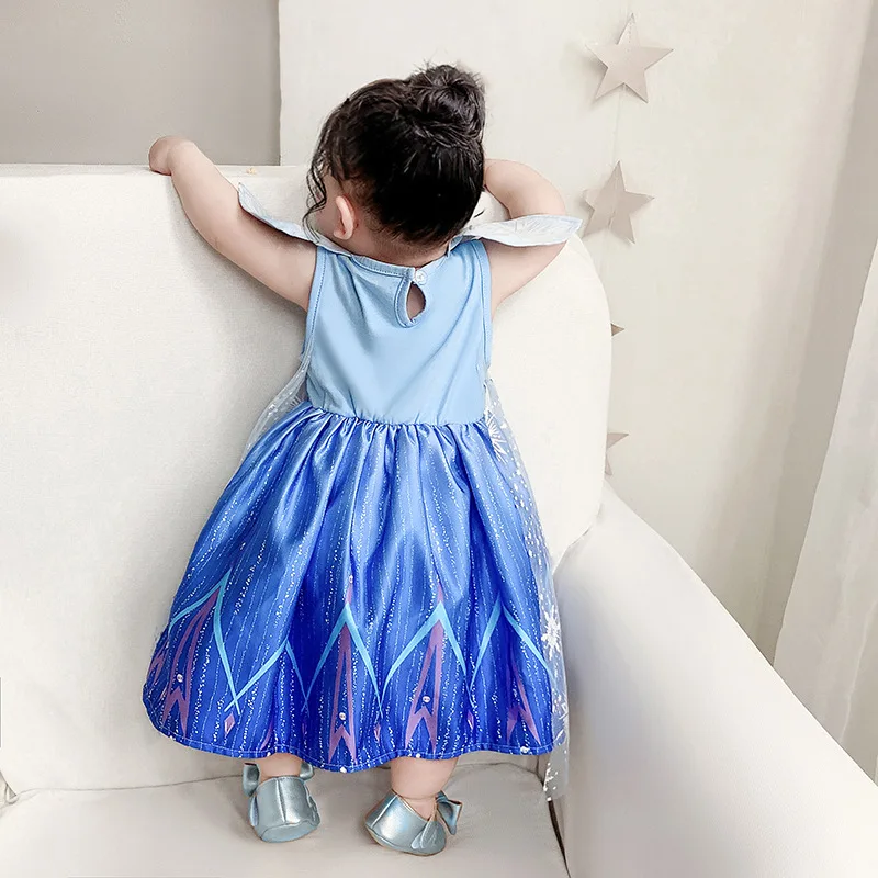 Toddler Snow Princess Baby Girls Dress Vestidos Blue Cosplay 1st Birthday Party Kids Dresses for Baby Wedding Christmas Evening