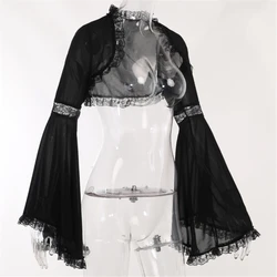 Mesh Crop Tops for Women See Through Shrug Long Sleeve Open Front Fishnet Cover Up Sexy Outfits Sheer Dropship