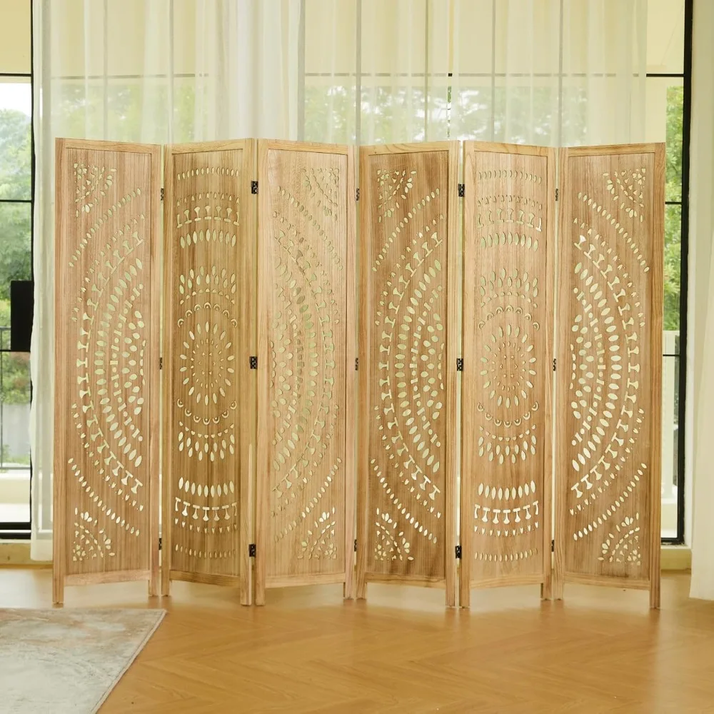 

Folding Room Divider, Wood Carved Privacy Screens, Free Assembled Freestanding Partition for Home Office Restaurant