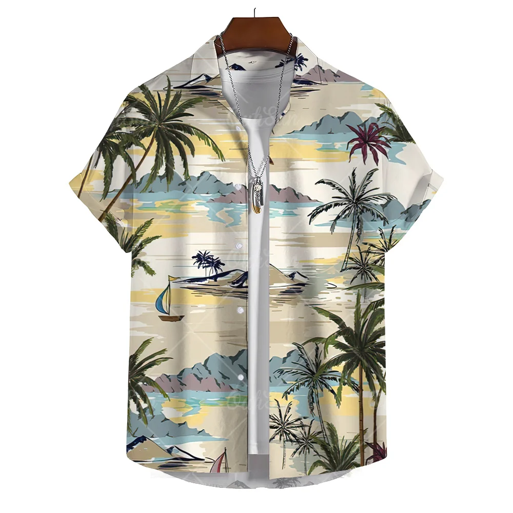 Chemise hawaïenne à manches courtes AMP Tree pour hommes, haut décontracté, vêtements de luxe à la mode, plage, fête, nouveau, 3D