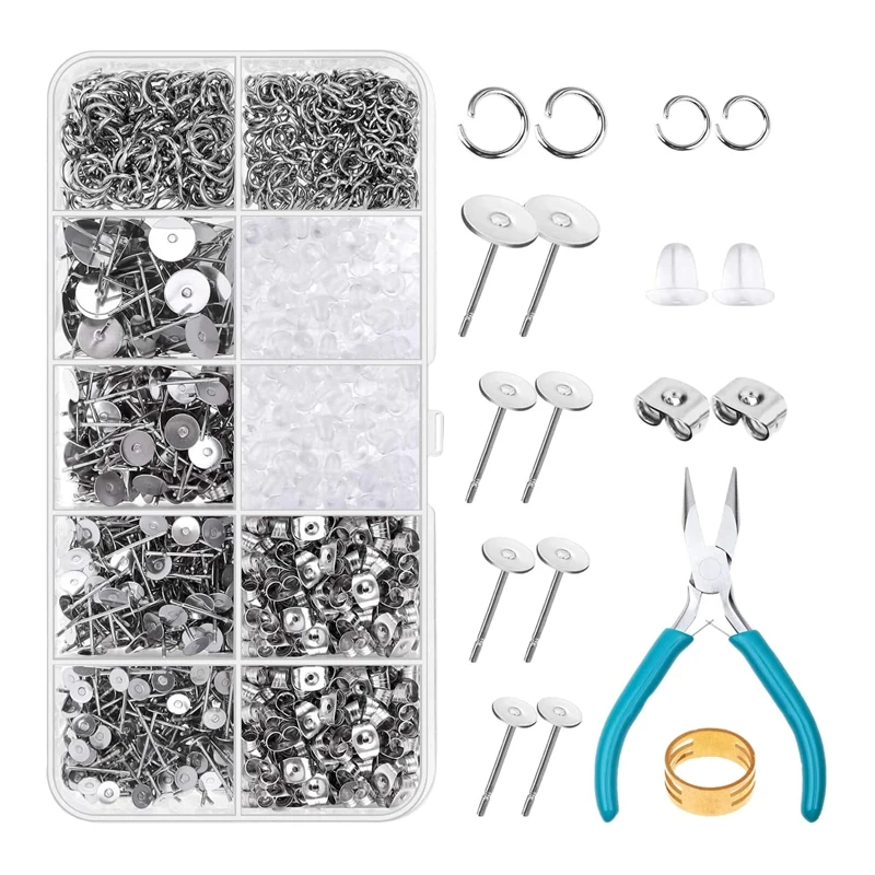 

1803 Pcs Stud Earring Making Kit With Earring Base Studs, Earring Backs For Clay, Pearls, Jewelry Making And Crafting