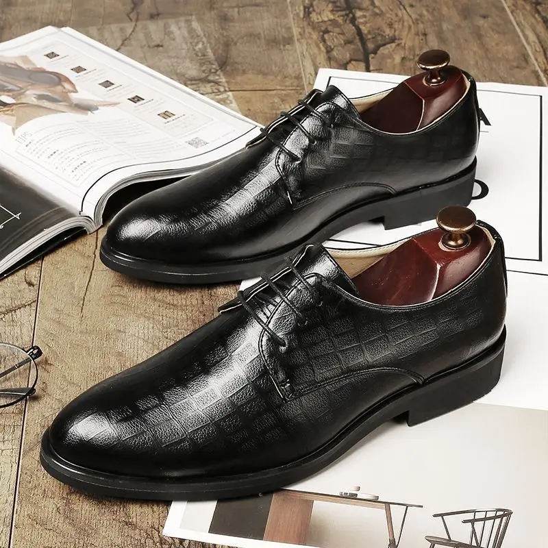 Mens Autumn Breathable Soft Leather Business Formal Dress Shoes Lace Up Low Top Groom Wedding Footwear