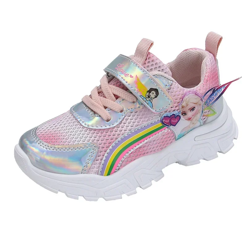 Scarpe Casual per bambini Disney scarpe da ginnastica traspiranti in rete con suola morbida per ragazze scarpe da principessa Elsa congelate scarpe