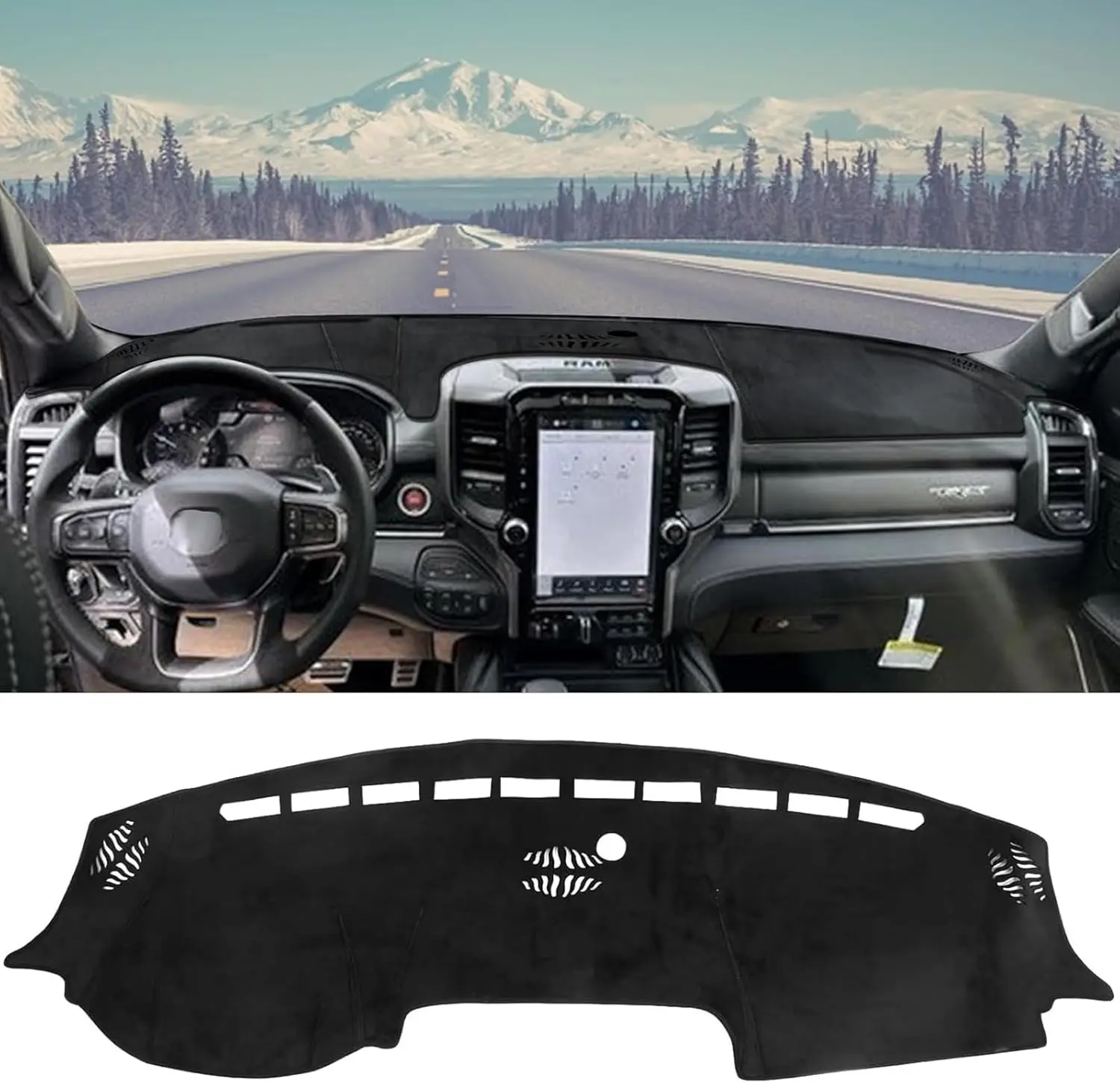 

Flannel Dashboard Cover Dash Cover Mat Compatible with Dodge Ram 1500 2500 3500 2019-2024 2025 Accessories Center Console Dash