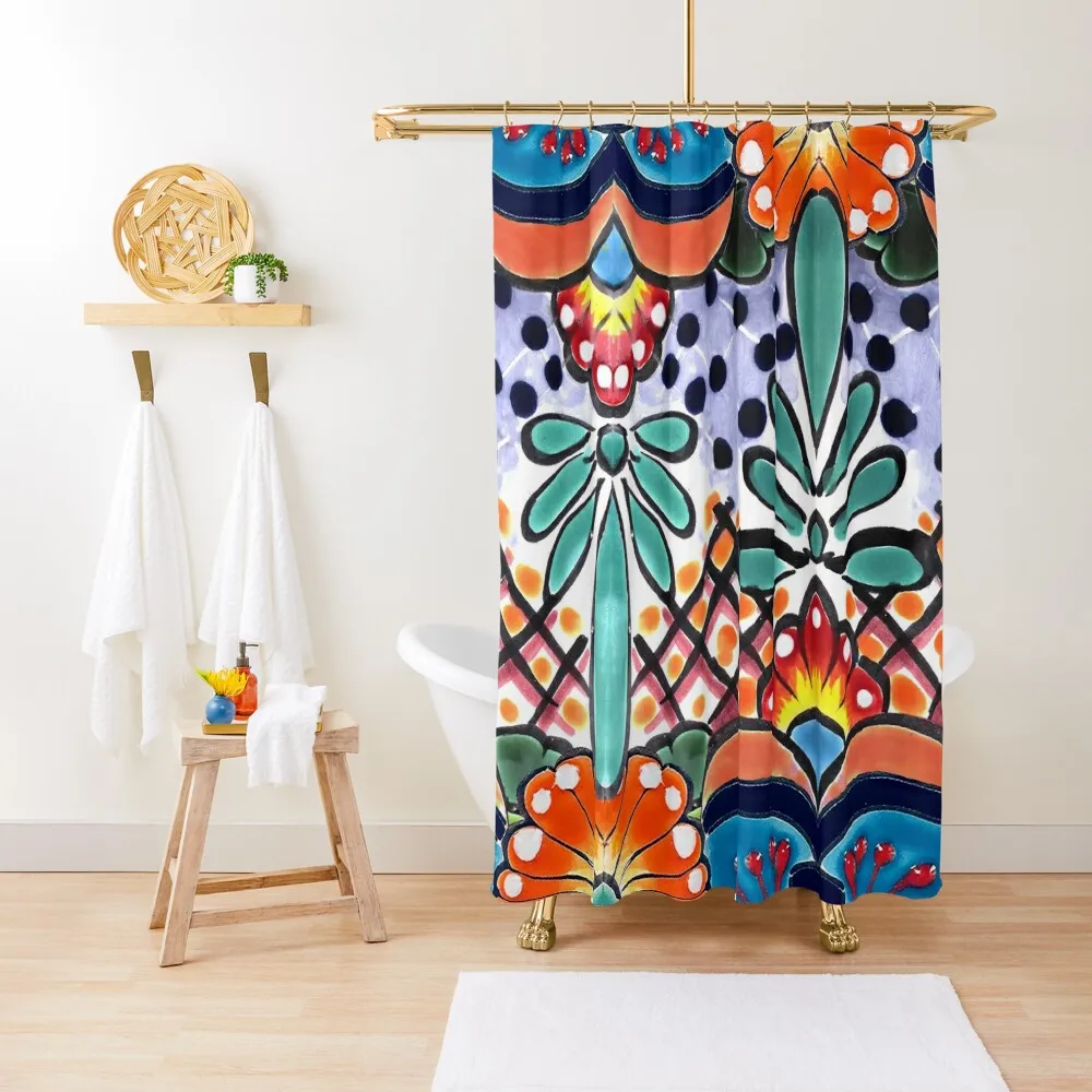 Colorful Talavera, Orange Accent, Mexican Tile Design Shower Curtain Bathroom Shower Shower For Bathroom Curtain